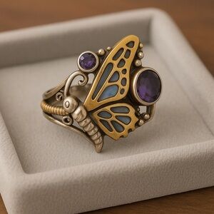 Artisan Echo of the Dreamer Mixed Metal Butterfly Ring Silver Bronze 8.75 #326